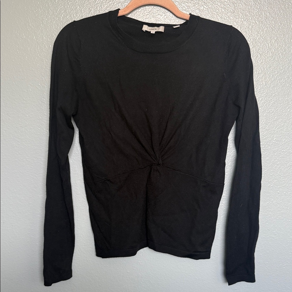 Vince Black Long Sleeve rouched silk/wool blend Women's Tee